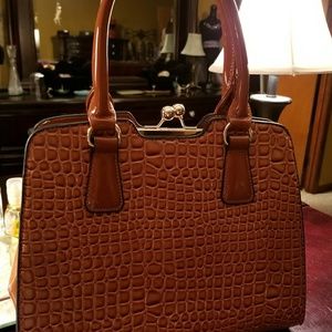Cognac color structured handbag